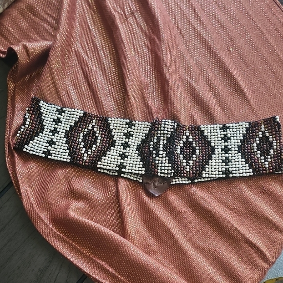 Beaded Geometric Pattern Hand Made Stretch Belt - Black, White, Brown - Picture 2 of 5
